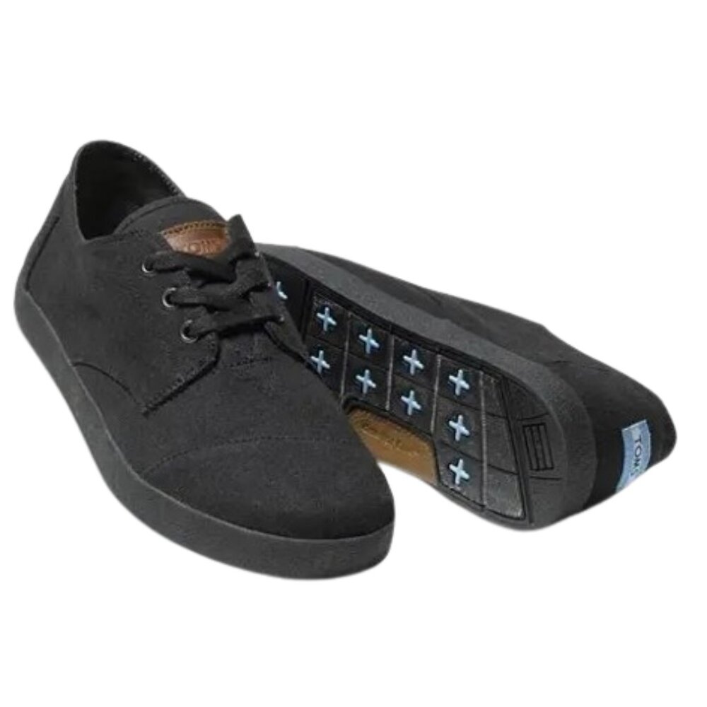 New Mens Black Toms 10.5 Canvas Shoe Loafers Boat Walking Sneaker Leather Paseos